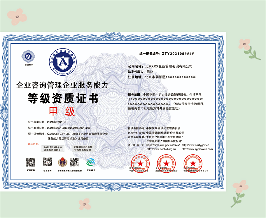 企业咨询管理资质证书申报 材料